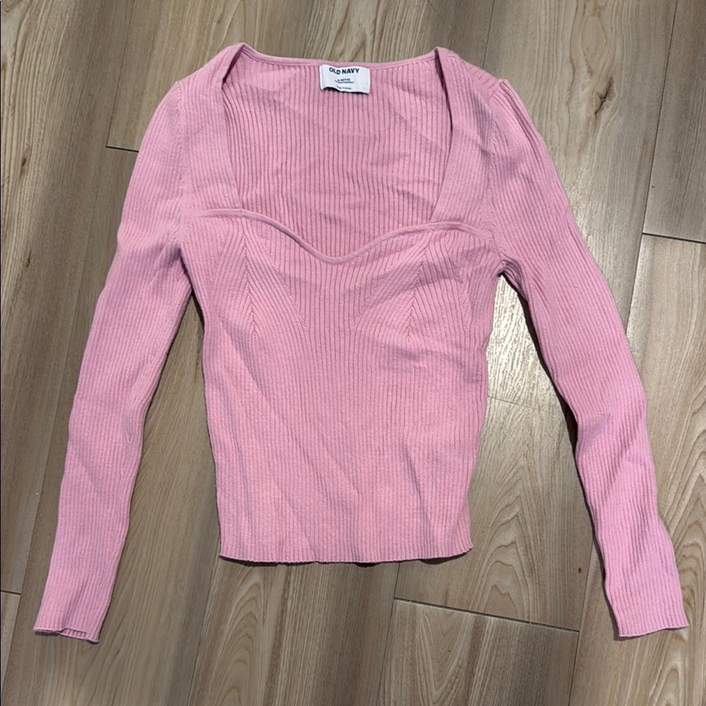Old Navy Pink Ribbed Fitted Long Sleeve Top